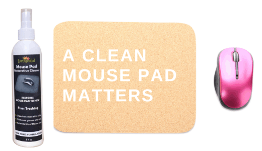 A mouse pad, mouse and EarthSential's Mouse pad restorative cleaner
