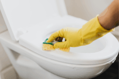 cleaning a toilet