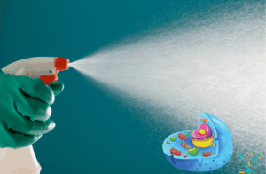 cleaning spray directed at human cells and destroying them