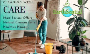 A maid cleaning the floor with EarthSential All Natural Cleaner