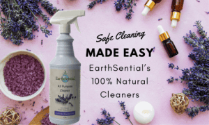 lavender flowers and essential oils with EarthSential All Natural cleaner