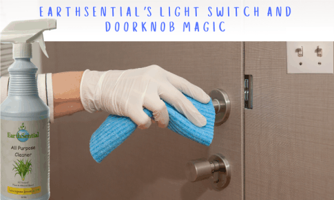 Cleaning a door knob with EarthSential next is the lightswitch
