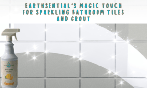 A shower wall made of tiles some are shiny and clean because of EarthSential's All Purpose Cleaner and some are dirty still because they have not been cleaned yet