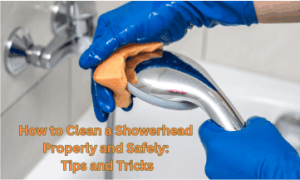 a shower head being cleaned