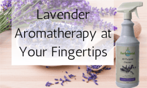Fresh lavender aromatherapy with a bottle of EarthSential Lavender All Purpose Cleaner