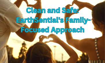 A family of three, each holding their hands in a heart shape, handpicked ingredients for the safest cleaners