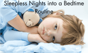 A child trying to sleep, laying with eyes open Sleepless nights into a bedtime poutine