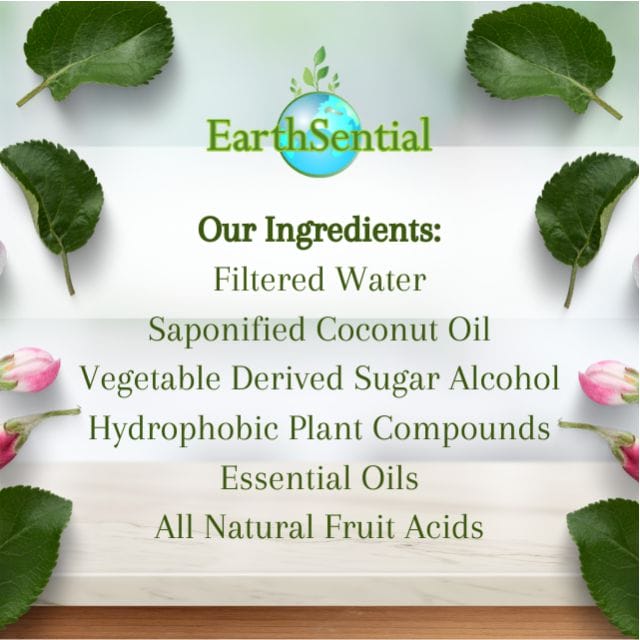 earthsential is hypoallergenic a safer clean, here is a list of our ingredients: filtered water, saponified coconut oil, vegetable derived sugar alcohol, hydrophobic plant compounds, essential oils and all natural fruit acids