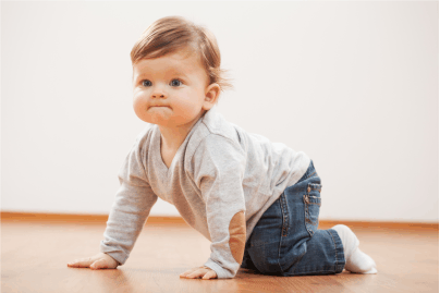 baby crawling on floor, safe cleaning around children and pets