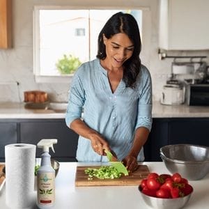 cutting food in a kitchen cleaned with EarthSential