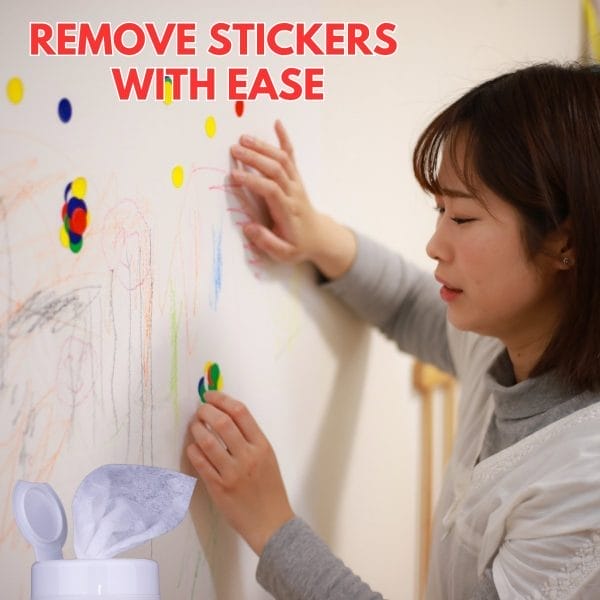 Sticker and adhesive remover wipes